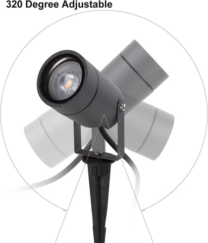 DAWALIGHT Garden Spike Light GU10 5W 3000K Warm White LED Outdoor Spot Lights Mains Powered IP65 Waterproof Adjustable Landscape Lights for Garden Path Lawn Walkway, Aluminum, Dark Grey