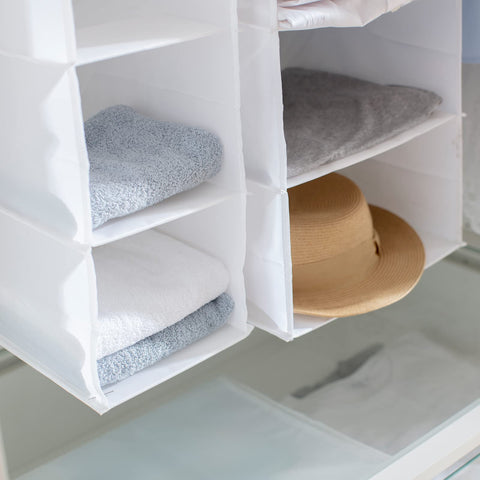 YINGGG 6-Shelf Hanging Wardrobe Organiser, Grey Non-Woven Fabric Storage Rack with 2 Wide Hook-and-Loop Straps for Sweaters, Shoes, Towels and Accessories