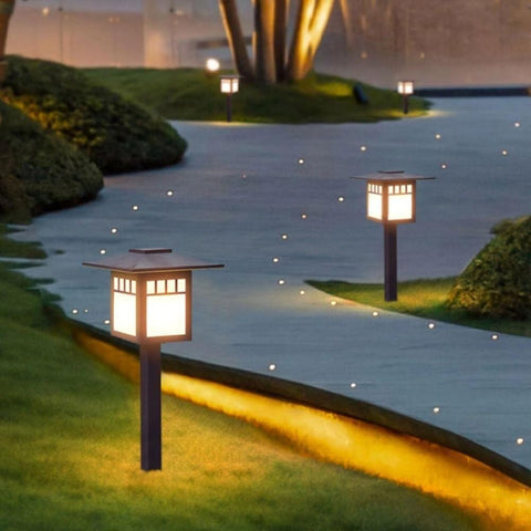 Retro Landscape Path Light, Vintage Chinese Style Bollard Lantern Gray Galvanized Steel E26 Base, IP65 Waterproof Outdoor Pathway Lighting for Garden Courtyard Walkway Patio(60CM)