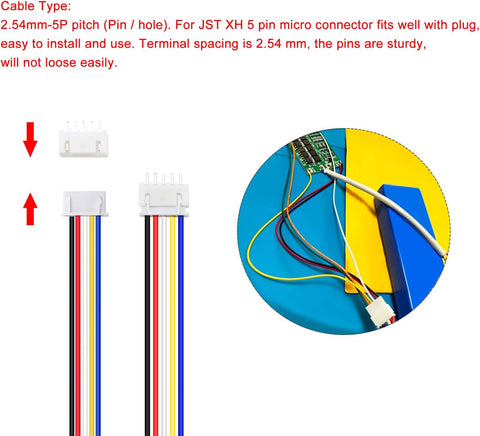 Lyeteung 20 Sets 2.54mm JST-XH Connector, Mini Micro JST XH 5 Pin Connector Plug Male with 150mm 22AWG Cable & Female Connector