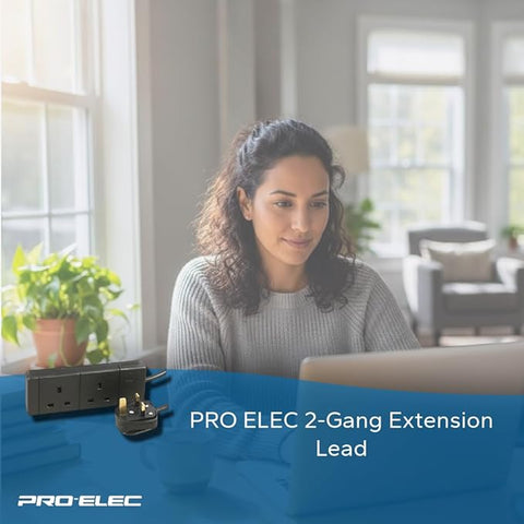 PRO ELEC Extension Lead 2 Socket, 15 Metres in black