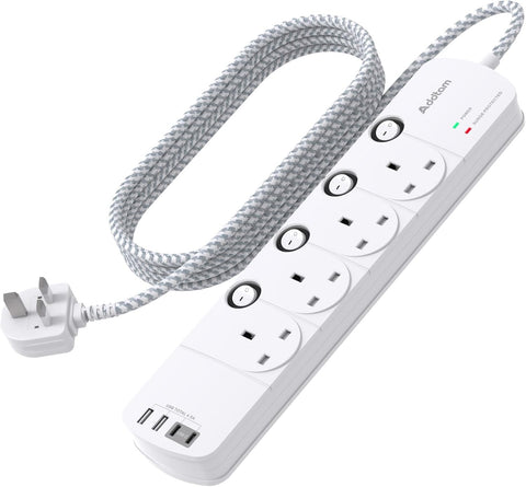1.8M 4 Way Extension Lead with 4 USB Ports (2 USB-C) – Surge Protection & Individual Switches for a Tidier Home and Workspace