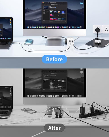 White 4-Way Extension Lead with 4 USB Ports, USB-C, Shaver Socket & 1.5m Cable – Keep Your Everyday Essentials Connected Without the Desk Clutter