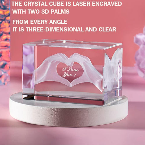 3D Crystal Love Cube Keepsake with Engraved Message, Romantic Valentine and Anniversary Gift for Him or Her