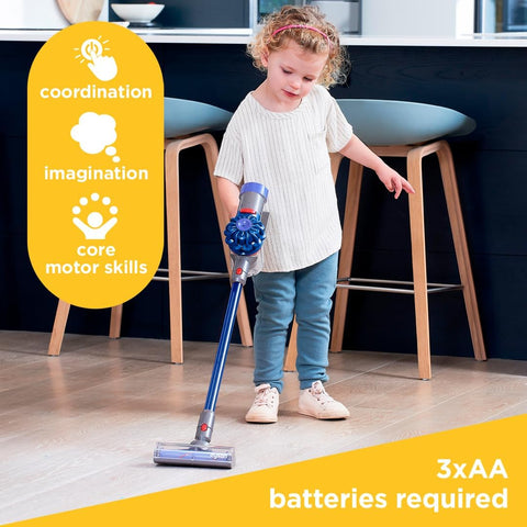 Casdon Dyson Cordless Toy Vacuum Cleaner – Interactive, Realistic Role-Play Hoover for Kids Aged 3+, Official Licensed Blue Toy