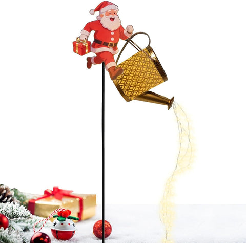 Solar Santa Claus Watering Can Lights Decorative Christmas Pathway Lights