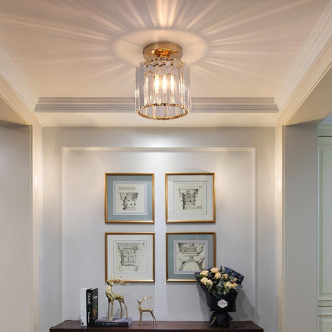 Modern Gold Crystal Flush Mount Ceiling Light Fixture for Home