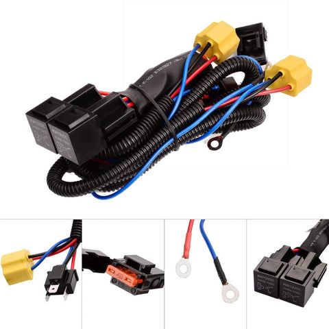 H4 Headlight Relay Wiring Harness Socket Plug Kit 12V 150W Cool White