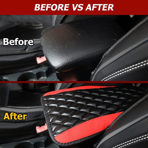 Car Center Console Cushion Pad – PU Leather Armrest Cover Protector Red