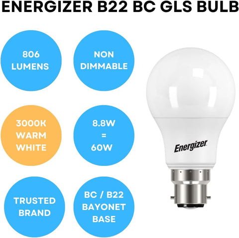 B22 LED Bulb 60W Warm White 3000K Pack of 5