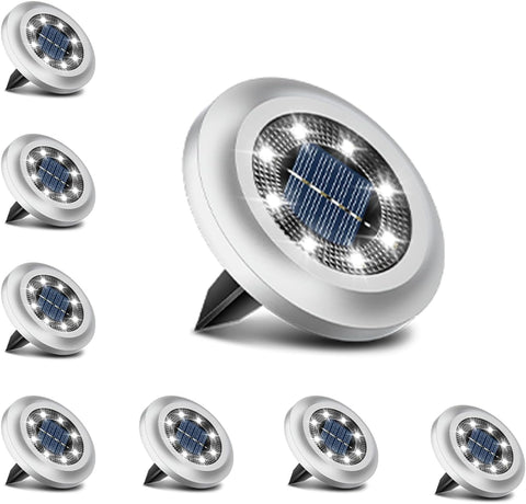 ARTECH AT-7708 Solar Ground Lights - 4 Led Solar Garden Lights Outdoor，Disk Lights Waterproof In-Ground Outdoor Landscape Lighting for Lawn Patio Pathway Yard Deck Walkway Flood Light Warm White