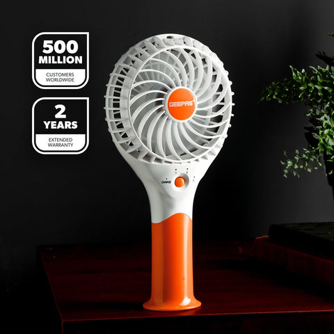 Rechargeable Mini Handheld Fan USB Portable 3 Speed 8Hr Runtime Orange