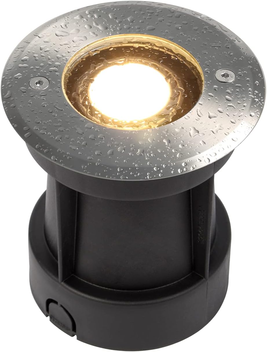 DAWALIGHT Recessed Ground GU10 5W LED Garden Light - IP67 Waterproof Outdoor Underground Round Walk Over Lighting for Pathway, Patio, Driveway - Mains Powered, Stainless Steel