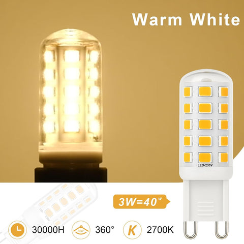 3W G9 LED Bulbs Warm White 580LM, 2700K Energy Saving Light Bulbs Equivalent to 40W Halogen, No Flicker Capsule GU9 LED Bulb for Home Lighting Decor, Chandelier, Not Dimmable, 220-240V,4 Pack