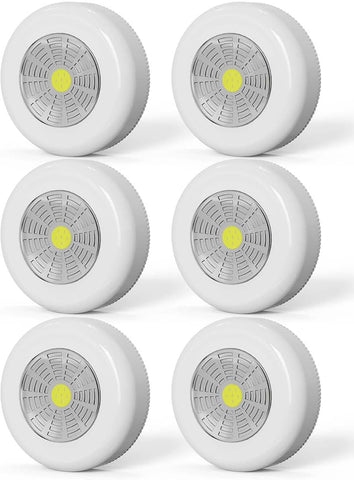 6 Pack Battery Operated Push Lights – Cordless LED Stick-On Lights for Cupboards, Wardrobes, Cabinets & Shelves - Brighten Dark Spaces Without Wires or Drilling