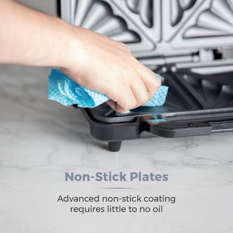 Fill 900W Deep Sandwich Maker with Non-Stick Ceramic Plates, Automatic Temperature Control, Easy Clean Teflon Grill Silver Black