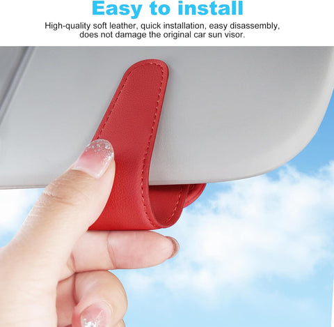 Magnetic Leather Sunglasses Holder for Car Visor – Red