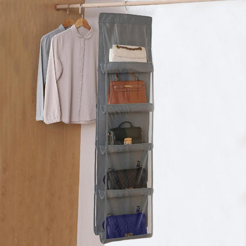 CJWLKJ 10-Pocket Hanging Handbag Organiser – Grey Clear Storage Holder for Wardrobes and Closets