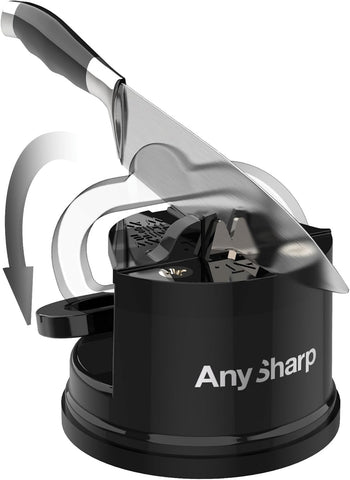 AnySharp Knife Sharpener – PowerGrip Suction Base | Hands-Free Safety | Sharpens All Kitchen Knives | Ideal for Hardened Steel & Serrated