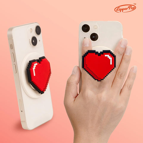 3D Pixel Art MagSafe Phone Grip & Stand – Red Love Heart Emoji White