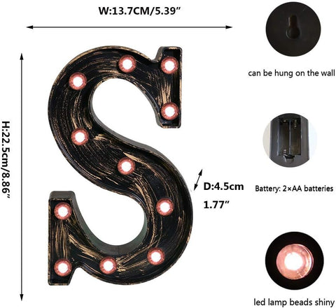 Golden Black LED Marquee Letter S – Vintage Industrial Light Up Sign – UK