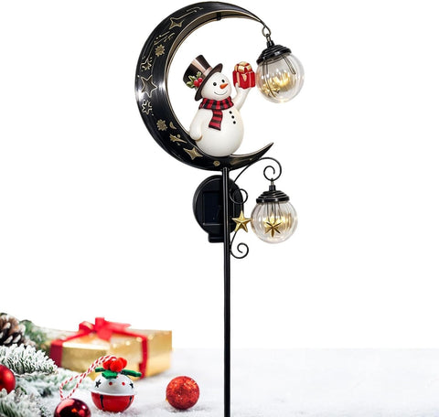 Snowman Stake Light, Solar Moon Design Garden Ground Lamp for Winter Decor