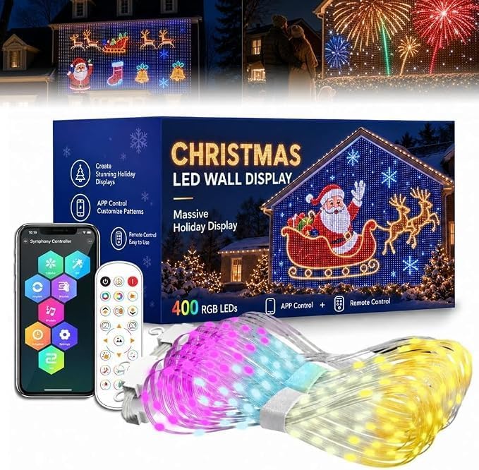Christmas RGB LED Net Lights 2x2m – 400 LED Outdoor Curtain Fairy Lights with Remote, 6 Dynamic Modes & Timer - Turn Your Home Into a Colourful Christmas Display