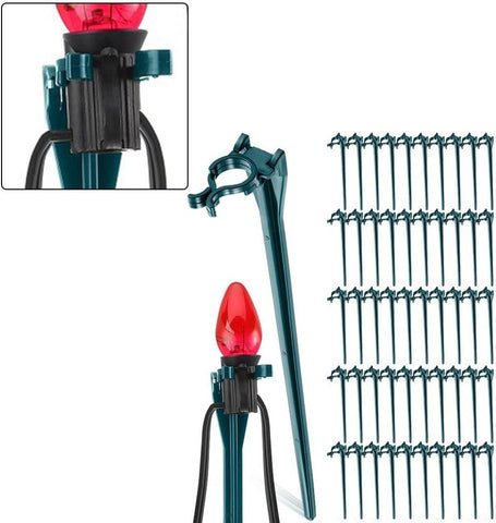 Christmas Light Stakes for C7 C9 Bulbs - 50 Pack 7.5 Inch Plastic Garden Stake Lights for Outdoor Pathway Lighting Holiday Decor Black(black)