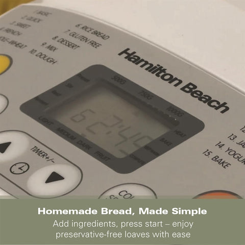 Hamilton Beach Bread Maker – 19 Programmes, 3 Loaf Sizes, Gluten-Free, Timer, Keep Warm, Adjustable Crust Control – White