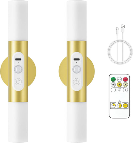 Rechargeable Motion Sensor Wall Sconces with Remote Control, Gold