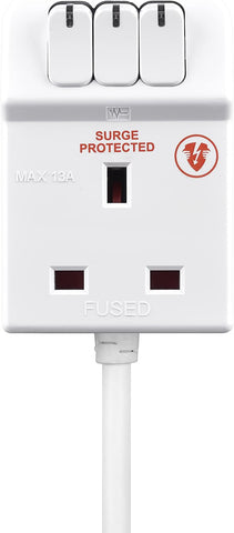 Three Socket Surge Compact Adaptor Extension Lead