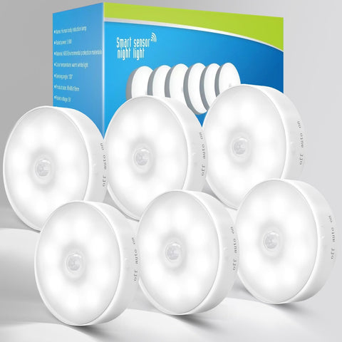 6 Pack Motion Sensor Lights Indoor – USB Rechargeable Magnetic Cupboard & Stair Lights with 3 Modes for Kitchen, Wardrobe, Hallway & Under Cabinet - Light Up the Dark Spots Before You Reach for the Switch