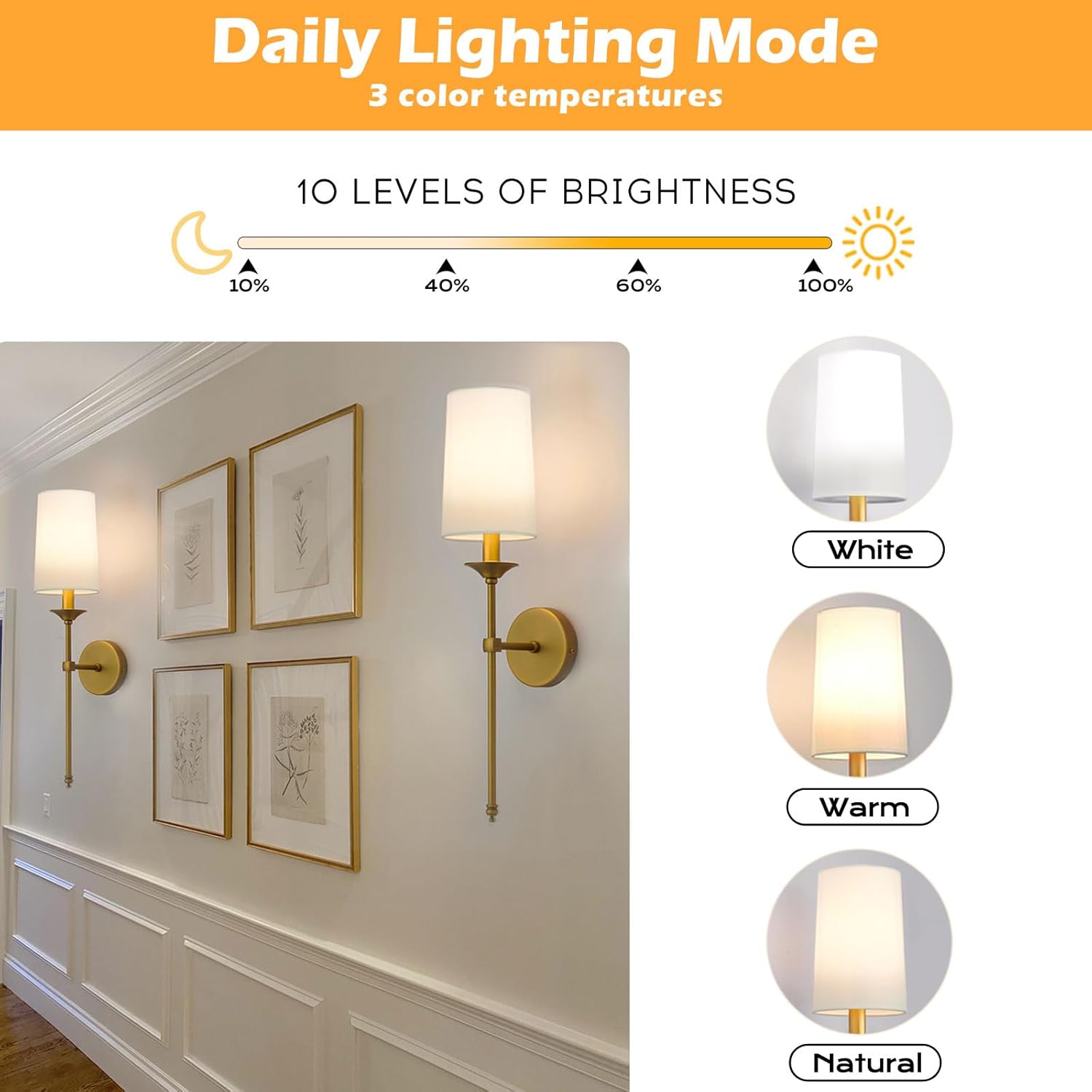 Rechargeable LED Wall Sconce Set Of 2, 16 RGB Colors, Dimmable With Remote, For Bedroom, Living Room, Hallway