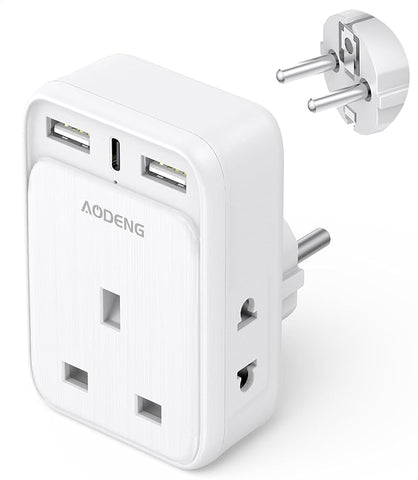 UK to EU Plug Adapter with 20W USB C, 2 USB A & 2 Shaver Ports, Travel Adaptor for Germany Spain Greece France Poland (Type E/F)