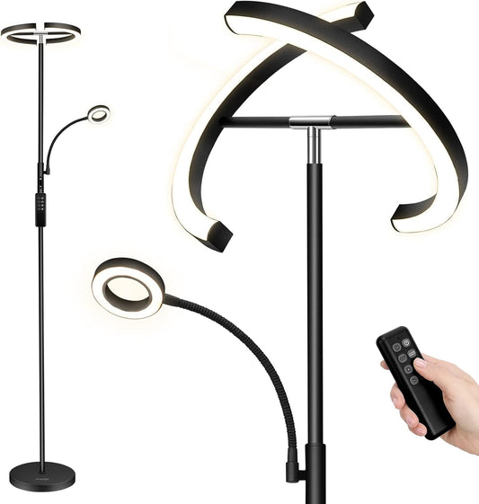 Floor Lamp, Reading Standing Lamp, Stepless Dimming & 3000K-6000K Color Temperature, Remote & Touch Control, Uplighter Floor Lamp, Modern Standing Light for Living Room, Bedroom, Office