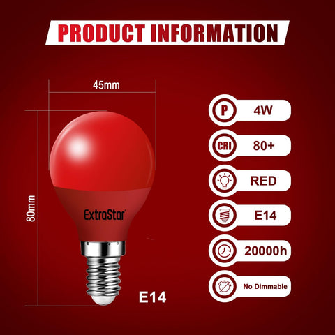 E14 LED Red G45 Bulb 4W, Non-Dimmable, Pack of 2