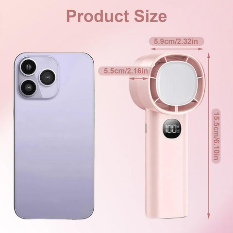 Portable Mini Handheld Fan with LED Display & Flashlight