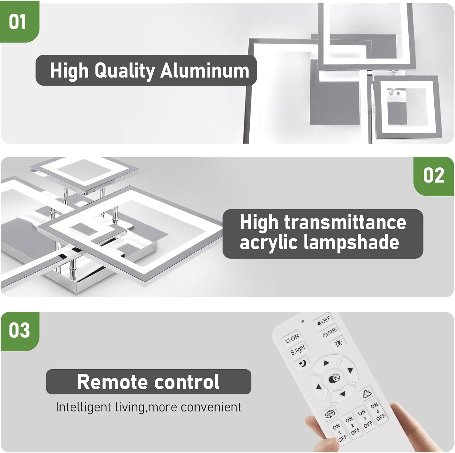 LED ceiling light fixture with remote control on a gray background