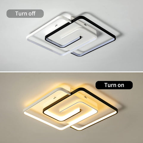 Ceiling light fixture showing 'Turn off' and 'Turn on' states against a gray background.