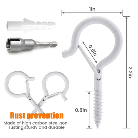 TAIHUIMY Screw Hooks for Outdoor String Lights – Q-Hanger Christmas Rope Light Clips with Safety Buckle for Plants, Wind Chimes & Decorations – Hang Everyday Things with a Little More Confidence