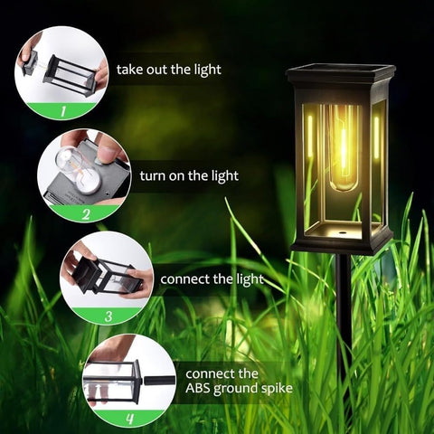 LED Solar Lights,Auto On/Off Outdoor Garden Solar Stake Lights, Warm White Patio Pathway Landscape Lamp for Yard Lawn Pathway (Black,4)