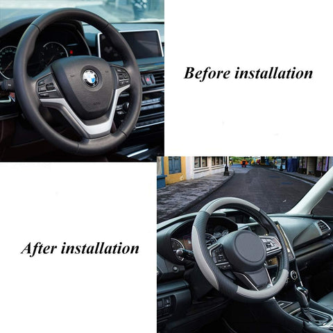 Car Steering Wheel Cover Leather - Soft Microfiber, Anti-Slip, Gray