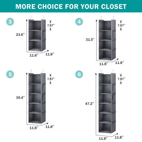 YOUDENOVA Hanging Wardrobe Organiser, 6 Shelves with Side Pockets, Grey – Make Every Shelf Count