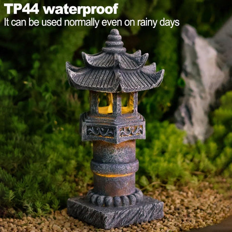 Whychstore Solar Powered Pagoda Lamp, Outdoor Solar Powered Pagoda Garden Lantern, Zen Spire Statue Lamp, For Lawn Path