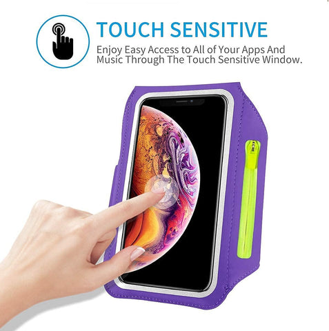 Running Armband with Airpods Pocket Black Sweatproof Gym Phone Holder Purple