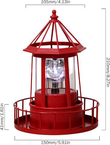 Solar Lighthouse Lamp Auto 360° Rotation Lighthouse Light Waterproof Decorative Metal Solar Garden Lights for Balconies Garden Decorations 5.9x8.3 Inch Red, Pathway Lighting