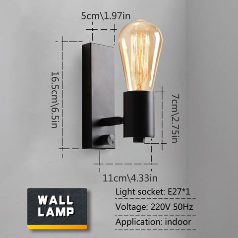 Black Dimmable Industrial Wall Lights with Switch 2 Pack