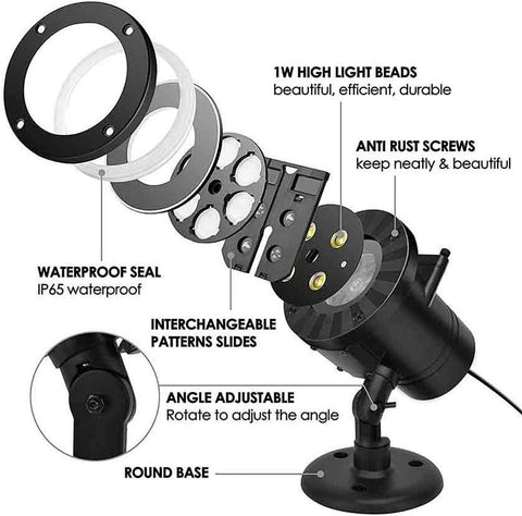 TEDD Christmas Projector Lights – Waterproof LED Landscape Projector with 12 Replaceable Festival Patterns for Indoor & Outdoor Garden, House, Wall & Party Decorations