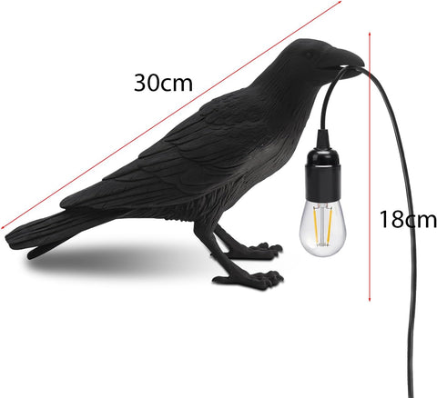 2Pack Raven Table Lamp Gothic Black Crow 30cm Resin Bird Night Light with E27 Bulb Holder 3D Realistic Lamp