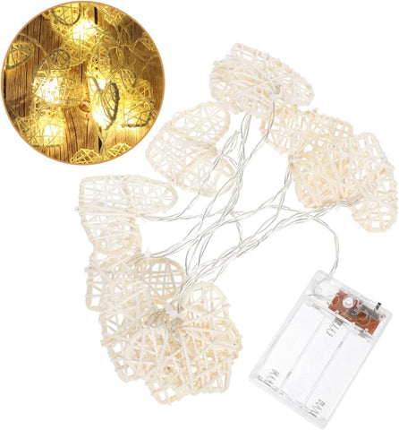 Valentine’s Day Rattan Heart String Lights with 10 Warm LED Love Lamps, Battery Operated Indoor Decor for Bedroom, Wedding & Party